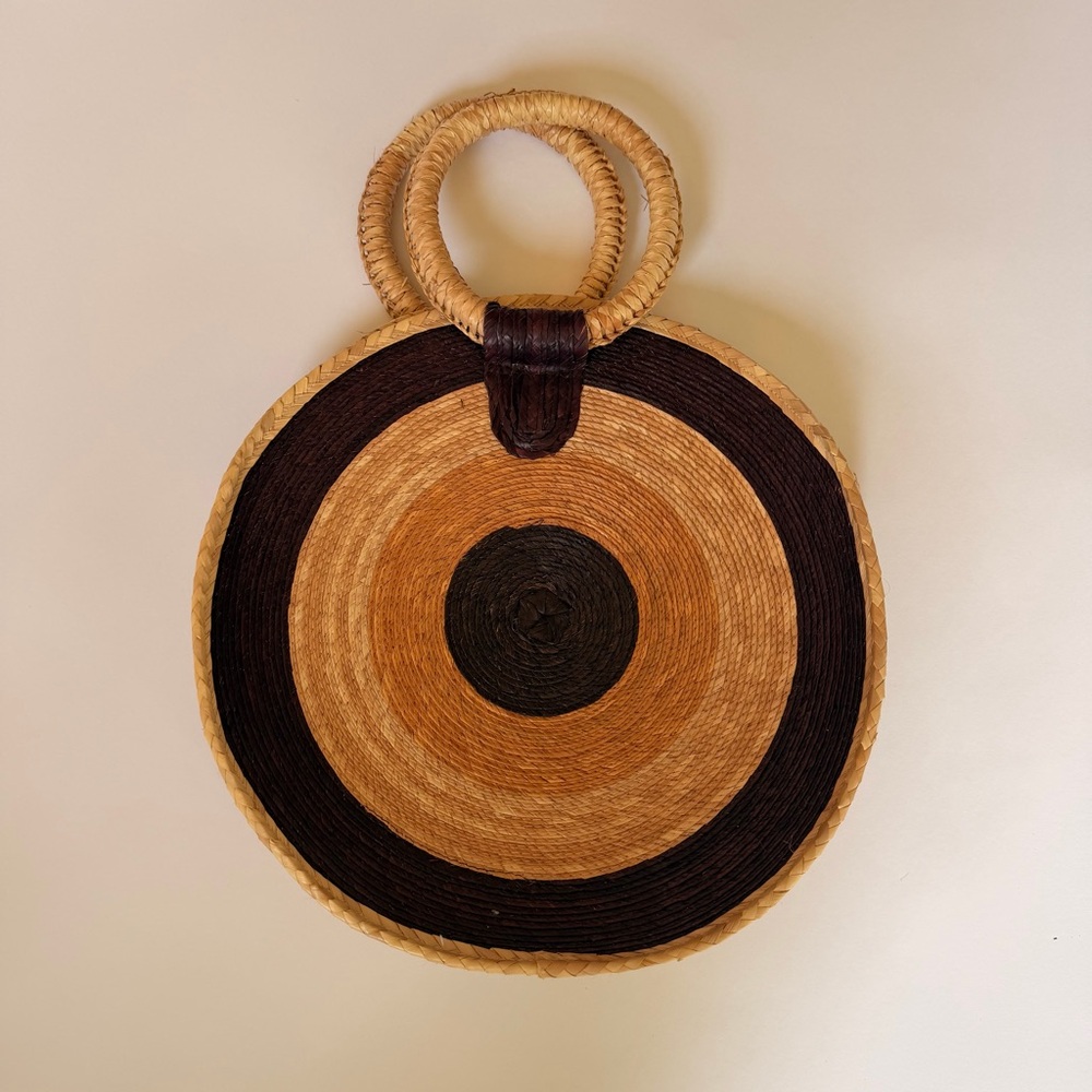 Round Woven Straw Bag with Handles